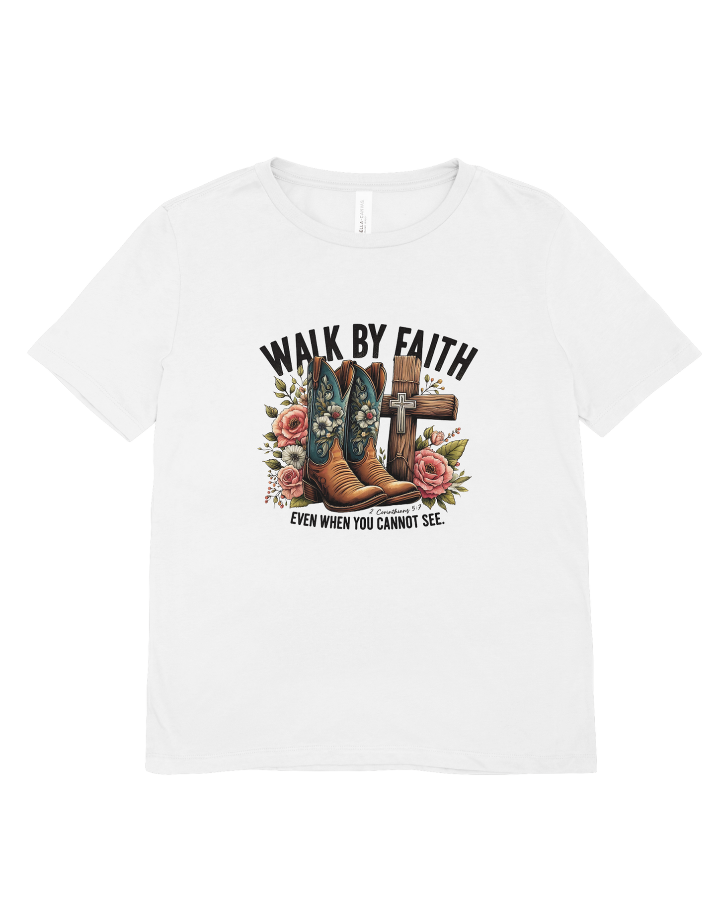 Walk By Faith Cowboy Boots Christian T-Shirt - Inspirational Faith Quote Tee
