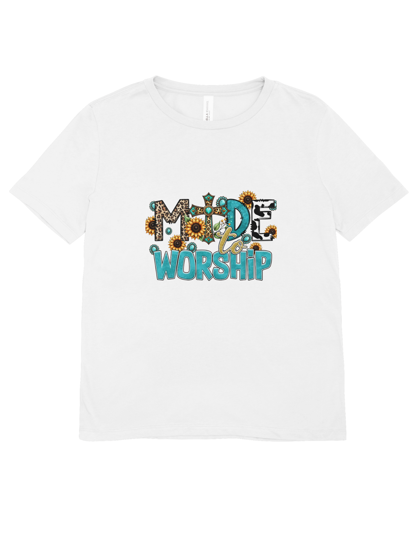 Made to Worship Christian T-Shirt - Faith Based Sunflower Cow Print Tee