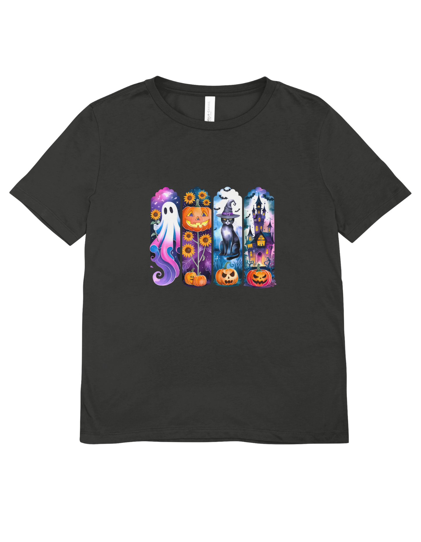 Halloween Spooky Scenes T-Shirt - Ghost Pumpkin Cat Witch Graphic Tee - Women's Halloween Party Shirt