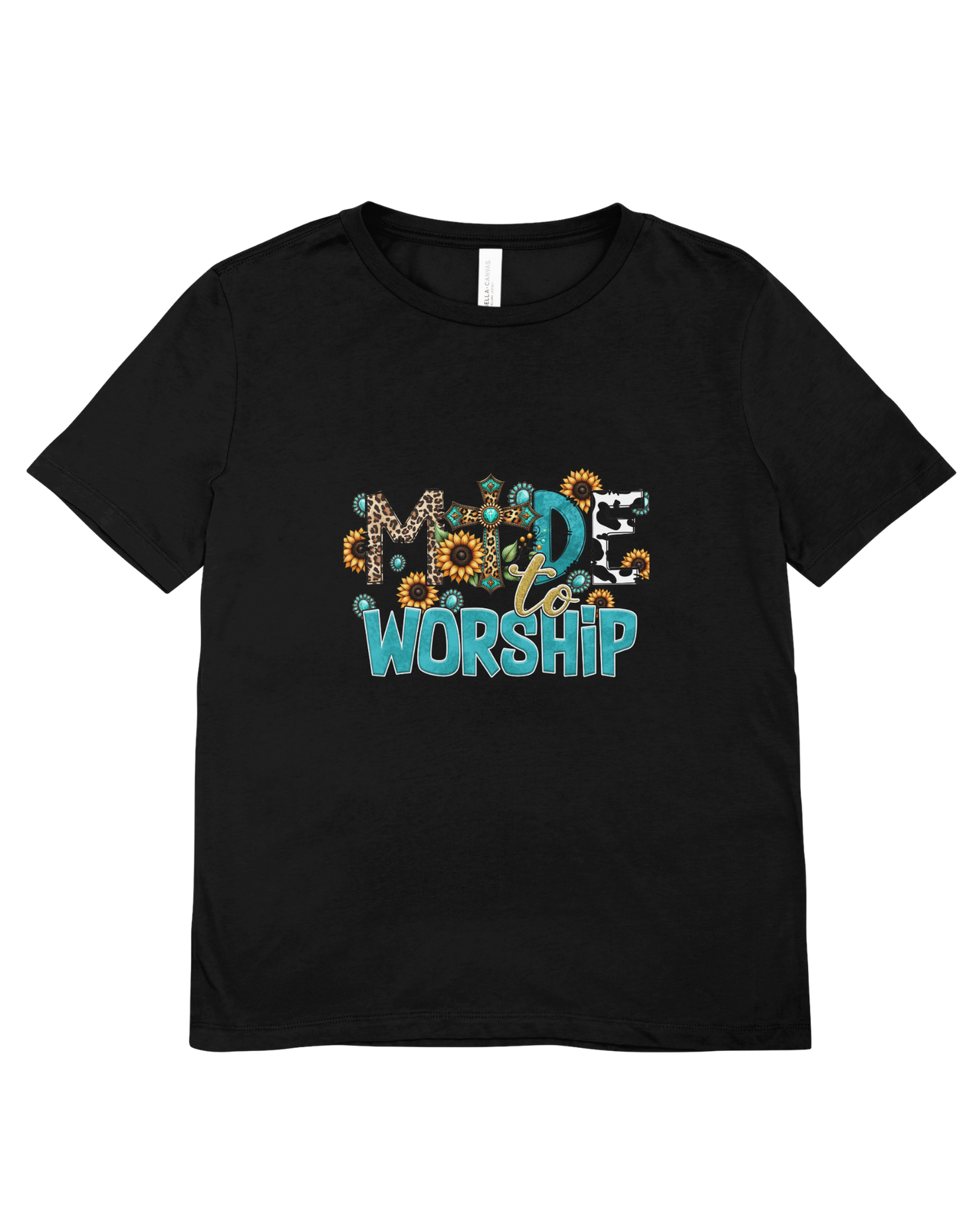 Made to Worship Christian T-Shirt - Faith Based Sunflower Cow Print Tee