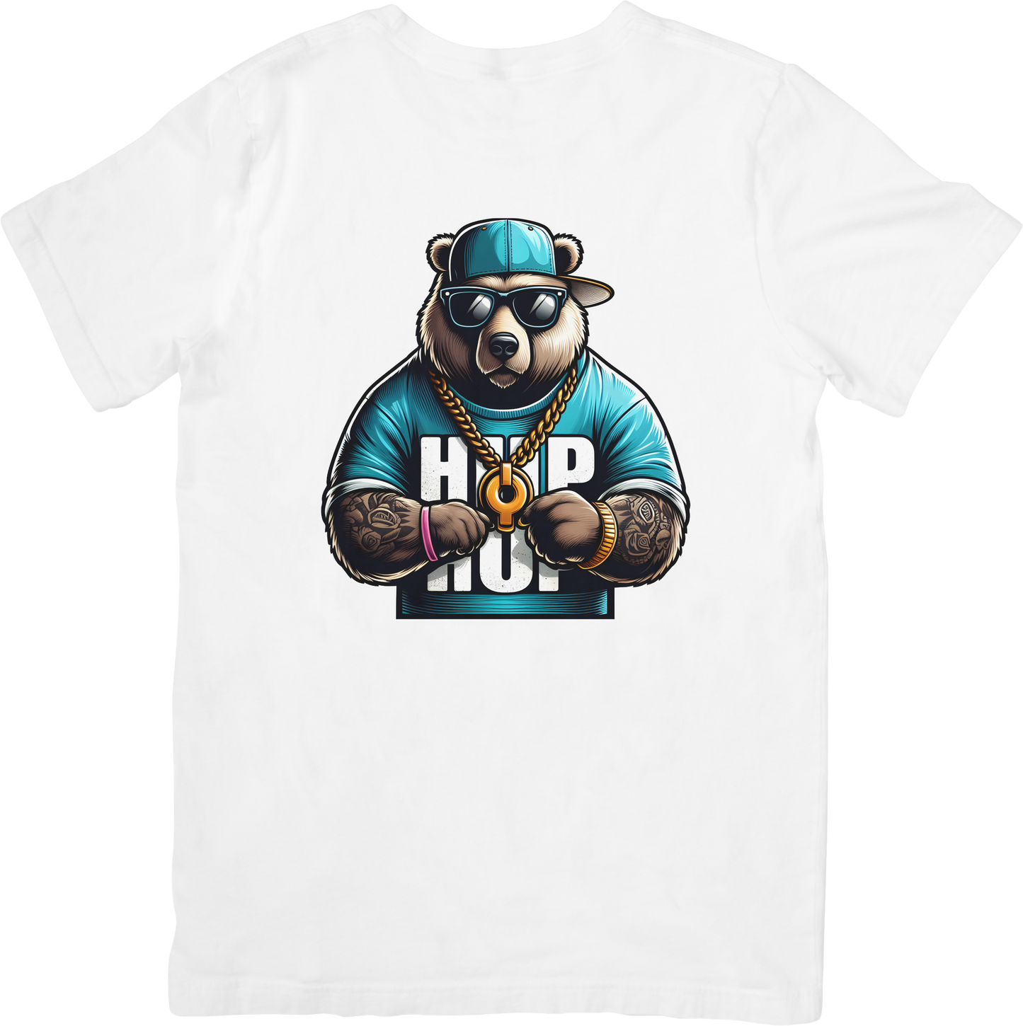 Hip Hop Bear Graphic T-Shirt - Cool Animal Streetwear Tee - Urban Style Rapper Bear with Sunglasses