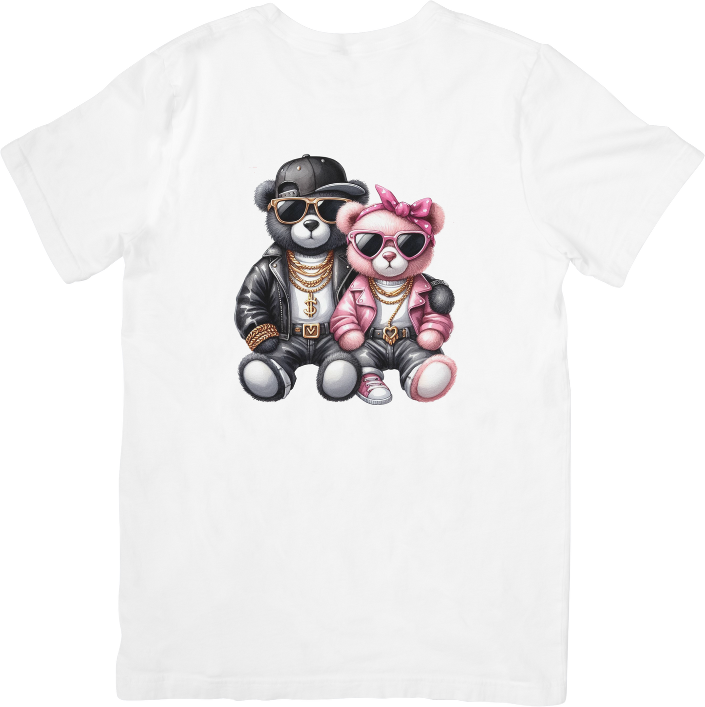 Cool Bear Couple Graphic T-Shirt - Hip Hop Teddy Bears with Sunglasses - Streetwear Fashion Tee