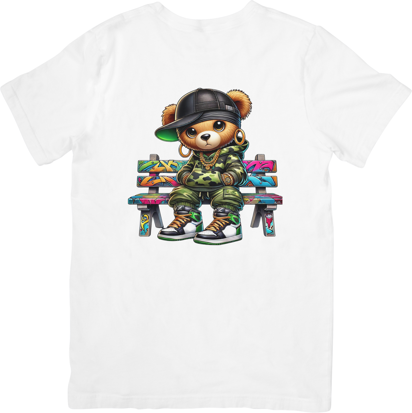 Hip Hop Teddy Bear Graphic T-Shirt - Street Art Graffiti Bear Tee - Urban Streetwear Fashion