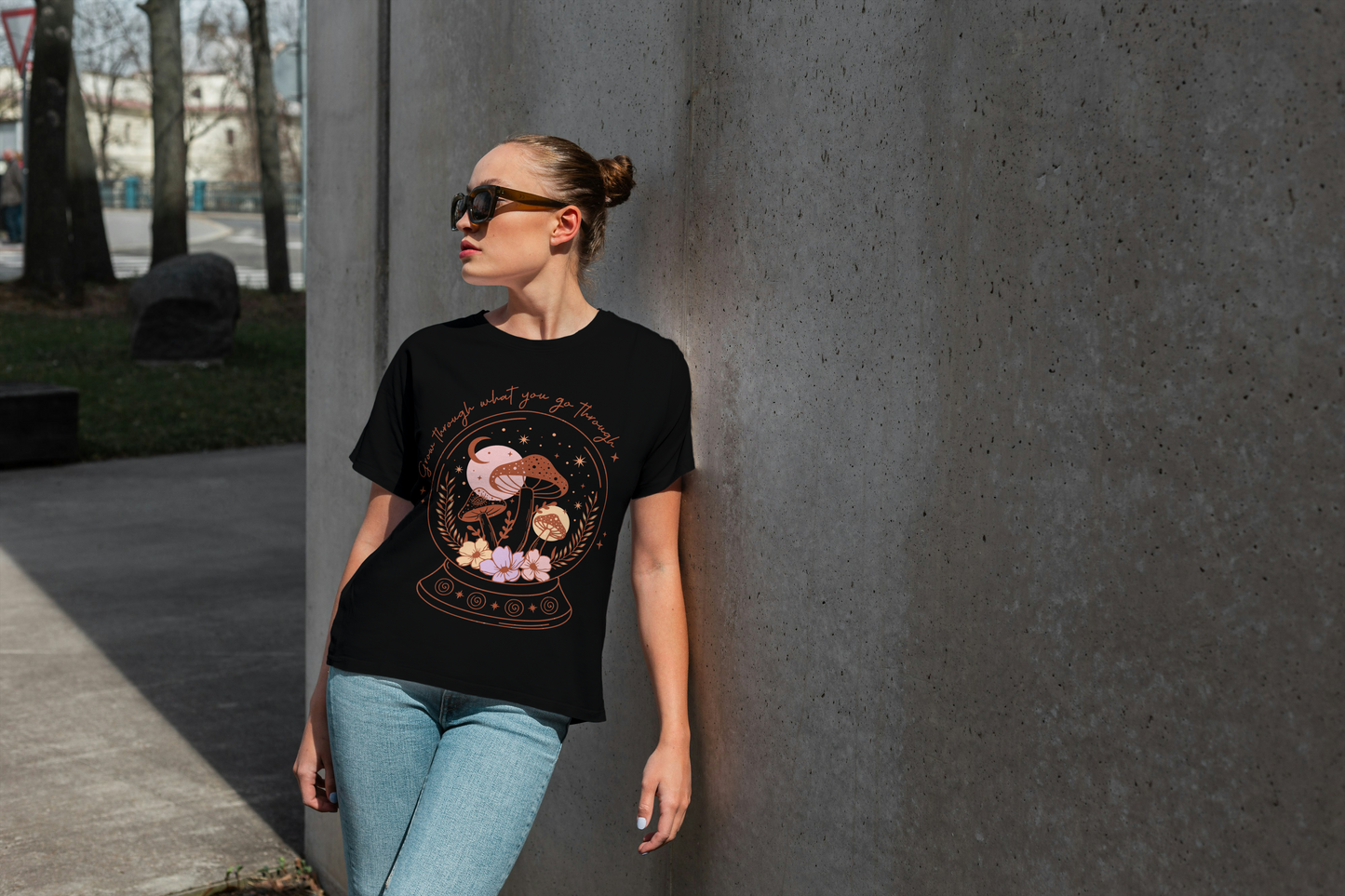 "Through What You Go Through" Mushroom Crystal Ball T-Shirt - Mystical Boho Graphic Tee - Spiritual Witchy Apparel
