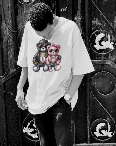 Cool Bear Couple Graphic T-Shirt - Hip Hop Teddy Bears with Sunglasses - Streetwear Fashion Tee