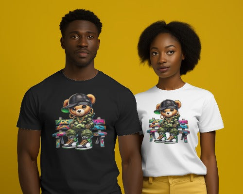 Hip Hop Teddy Bear Graphic T-Shirt - Street Art Graffiti Bear Tee - Urban Streetwear Fashion