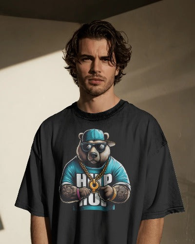 Hip Hop Bear Graphic T-Shirt - Cool Animal Streetwear Tee - Urban Style Rapper Bear with Sunglasses