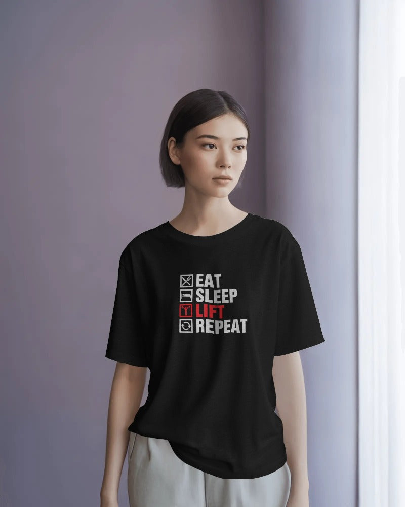 "Eat Sleep Lift Repeat" Men's Cotton T-Shirt - Gym Life Checklist Graphic Tee