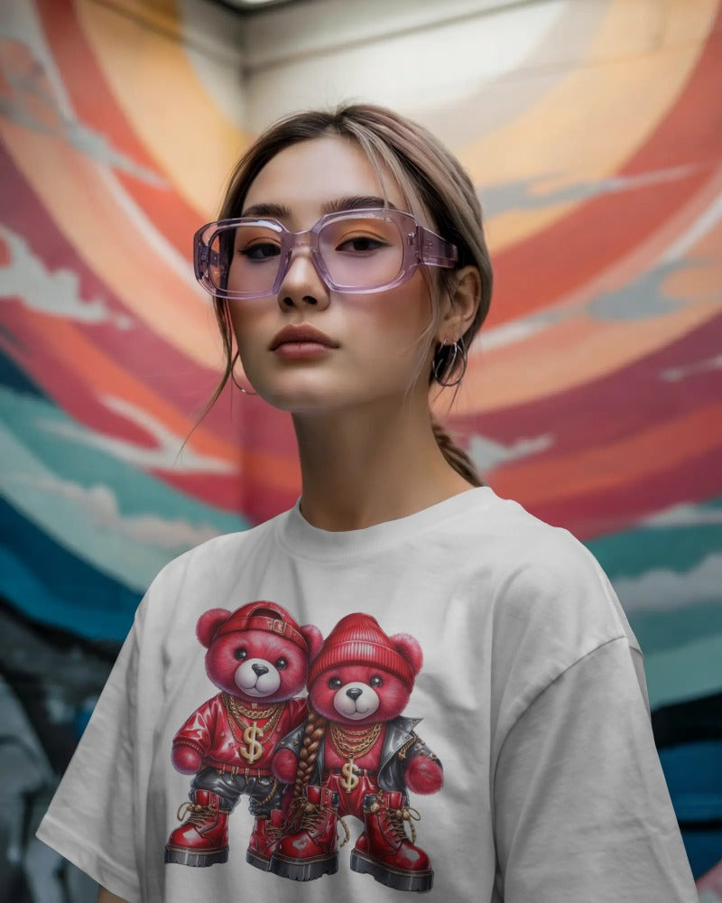 Hip-Hop Teddy Bear Streetwear Graphic T-Shirt