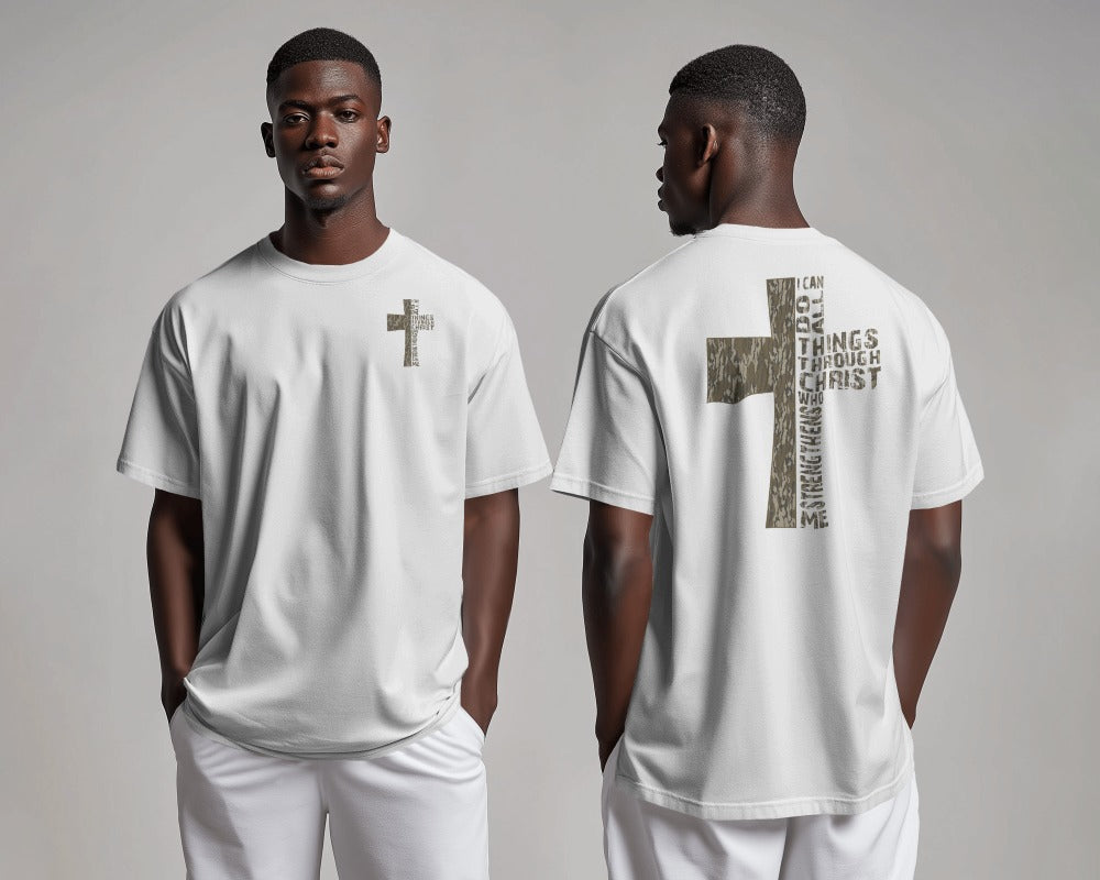 Christian Cross Scripture Typography T-Shirt - Faith Inspirational Religious Graphic Tee