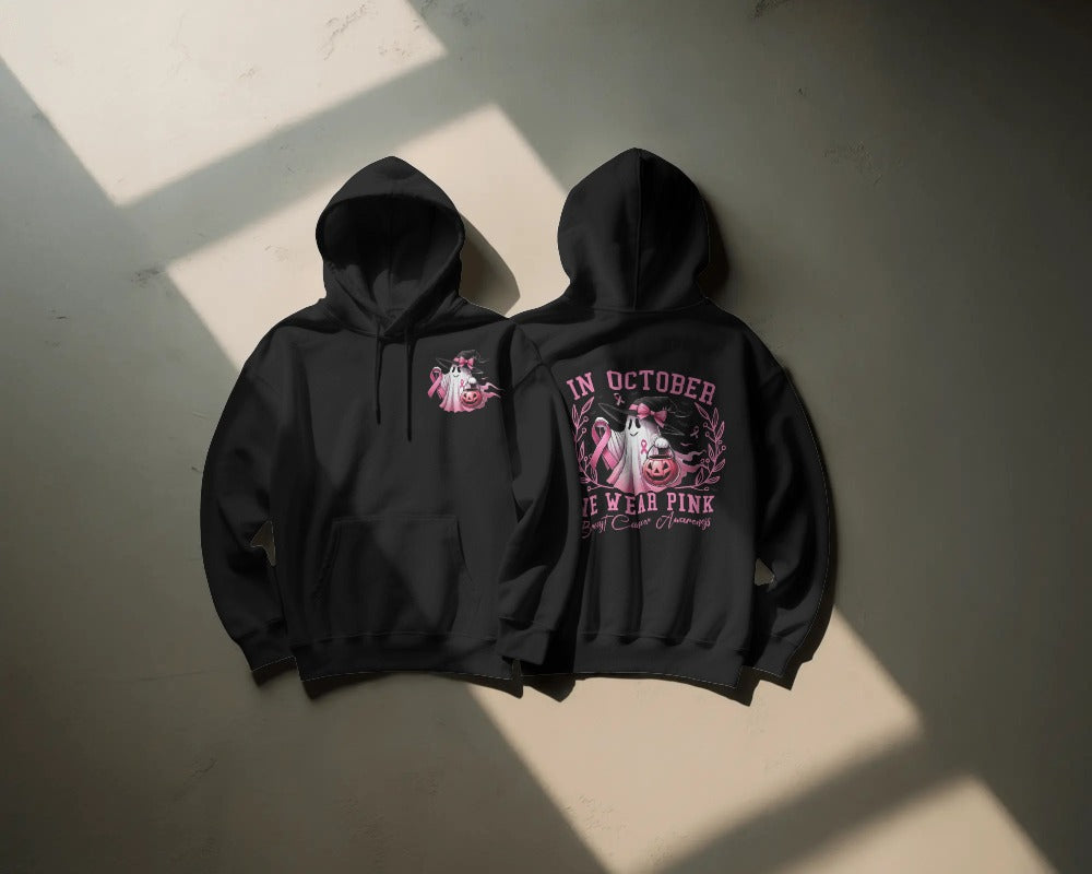 "We Wear Pink" Breast Cancer Awareness Hoodie - Pink Ribbon Support Sweatshirt with Cow Print Design