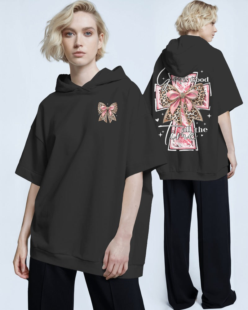 Leopard Print Bow Hoodie - Pink Ribbon Design Front & Back Graphic Sweatshirt