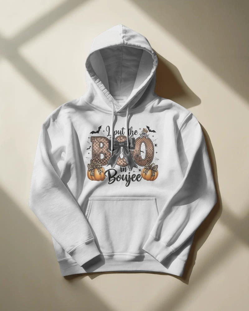 "I Put the Boo in Boujee Halloween Hoodie – Cozy Graphic Sweatshirt for Fall & Spooky Season"