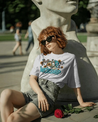 Made to Worship Christian T-Shirt - Faith Based Sunflower Cow Print Tee