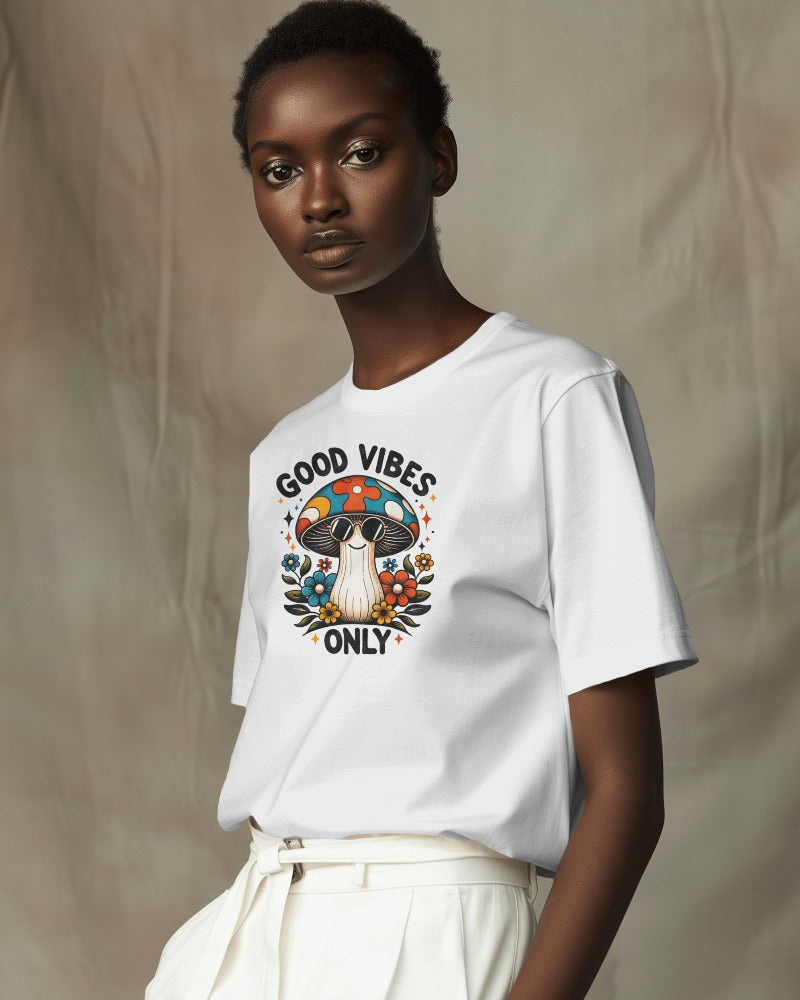 Good Vibes Only Psychedelic Mushroom Graphic Tee