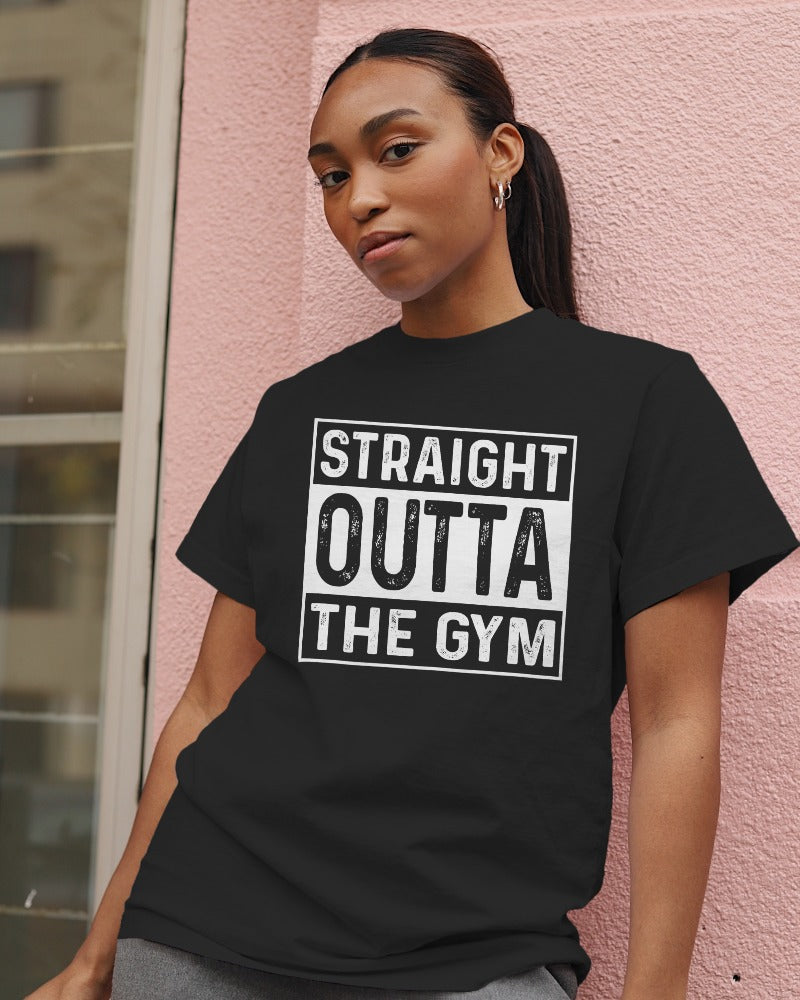 "Straight Outta The Gym" Black Cotton Fitness T-Shirt - Premium Workout Graphic Tee