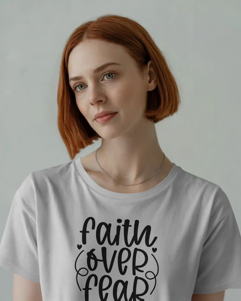 "Faith Over Fear" Inspirational T-Shirt - Spiritual Quote Tee with Hand-Lettered Typography Design