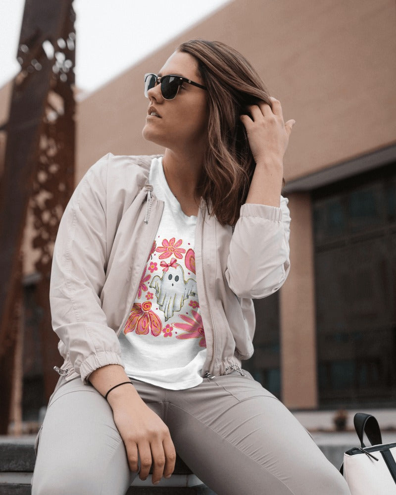 Pink Autumn Haunt Tee Cute Ghost & Fall Vibes