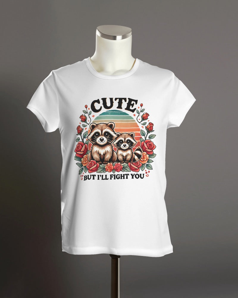 Cute But I’ll Fight You Funny Raccoon Floral Tee