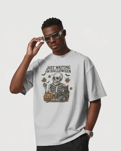 Just Waiting for Halloween Skeleton T-Shirt