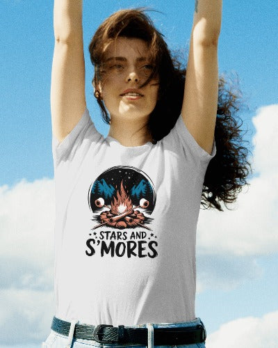 Stars and S'mores Camping T-Shirt - Campfire Graphic Tee - Outdoor Adventure Apparel