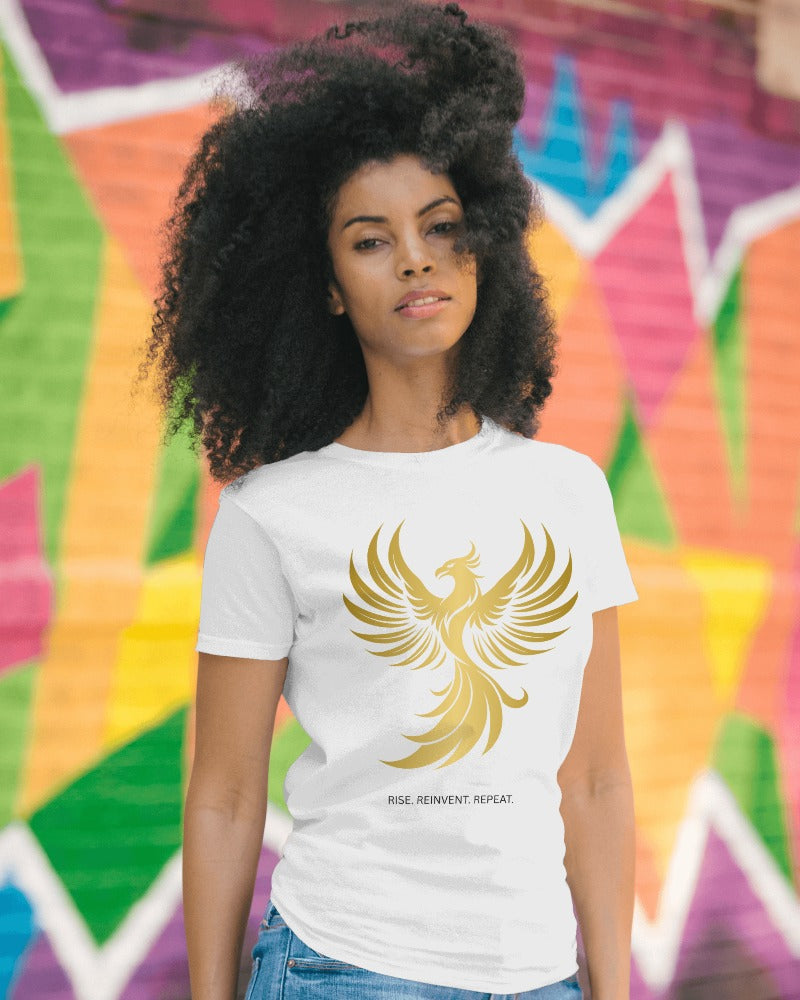 Rise & Reinvent Phoenix Tee – Women’s Empowerment Graphic Shirt