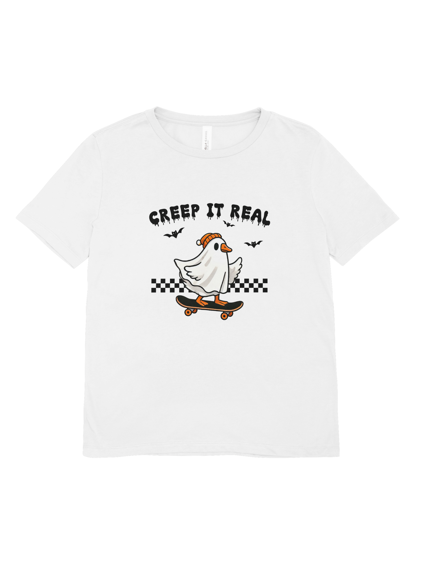 Creep It Real Halloween T-Shirt - Skateboarding Ghost Graphic Tee - Funny Halloween Skater Shirt