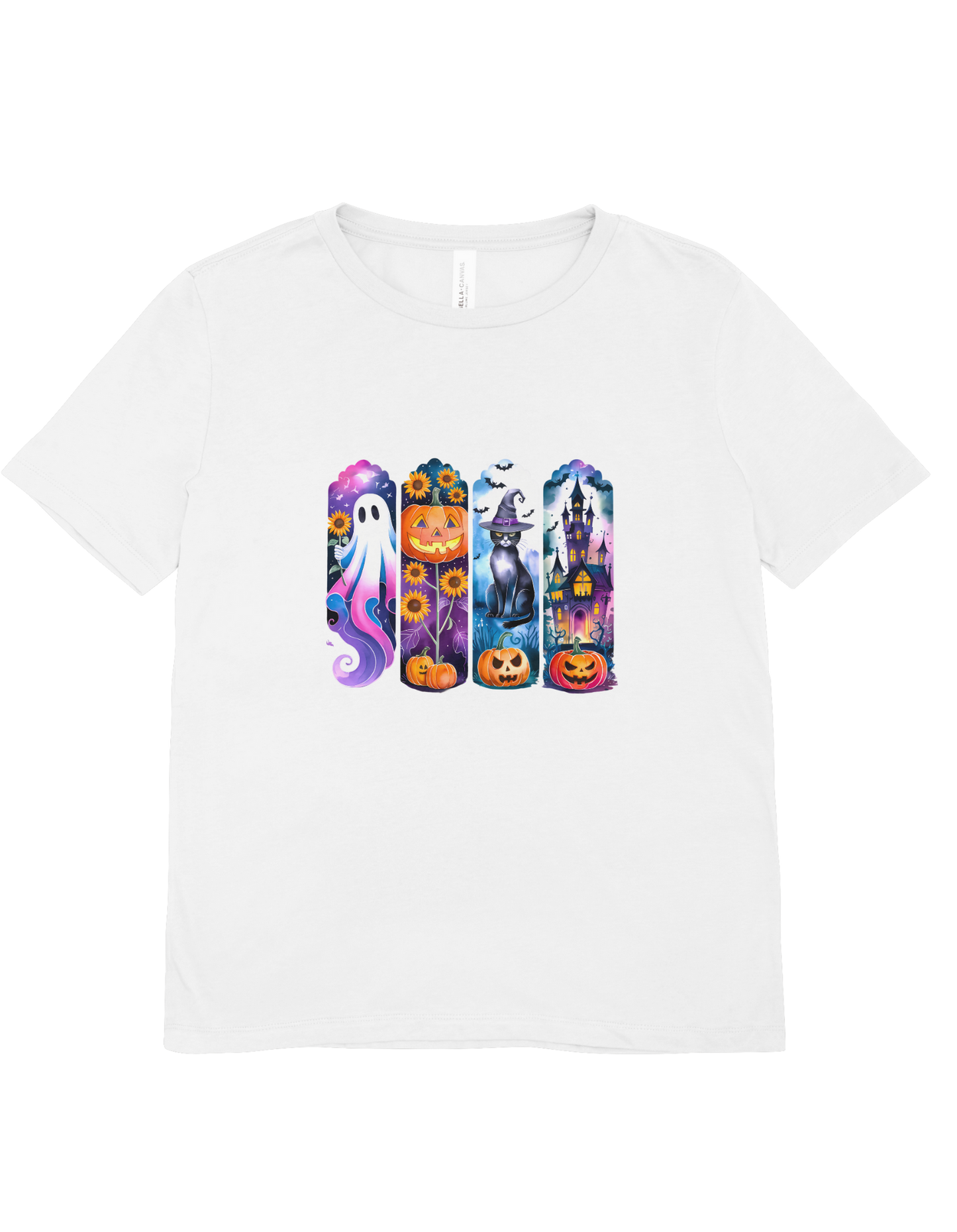 Halloween Spooky Scenes T-Shirt - Ghost Pumpkin Cat Witch Graphic Tee - Women's Halloween Party Shirt