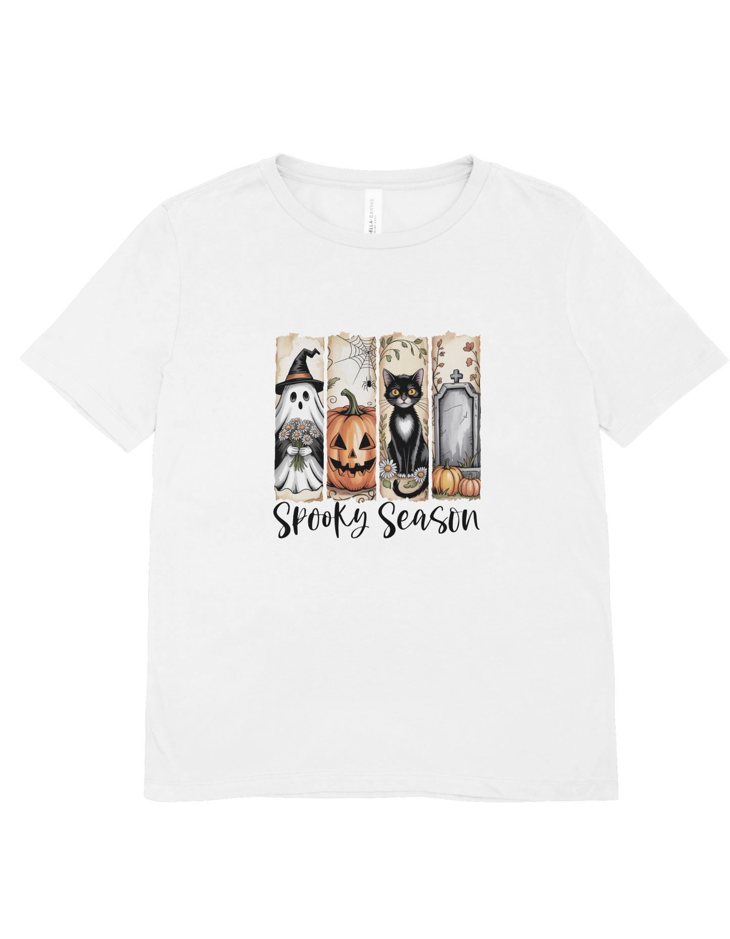 Spooky Season Halloween T-Shirt - Cute Fall Autumn Graphic Tee with Pumpkins & Ghosts