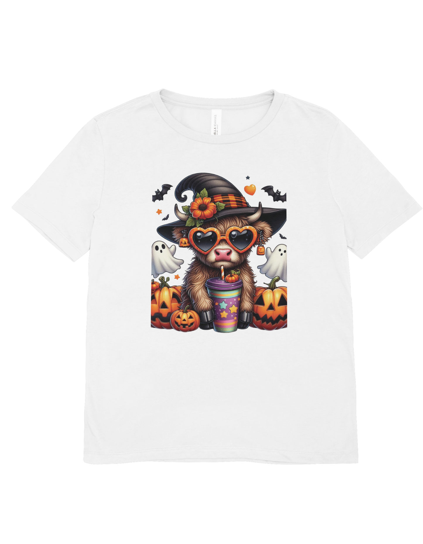 Halloween Cow with Witch Hat T-Shirt - Spooky Farm Animal Graphic Tee - Cute Halloween Pumpkin Shirt