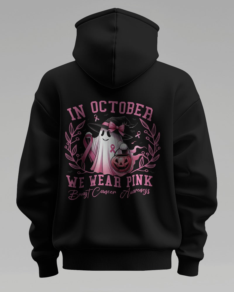 "We Wear Pink" Breast Cancer Awareness Hoodie - Pink Ribbon Support Sweatshirt with Cow Print Design