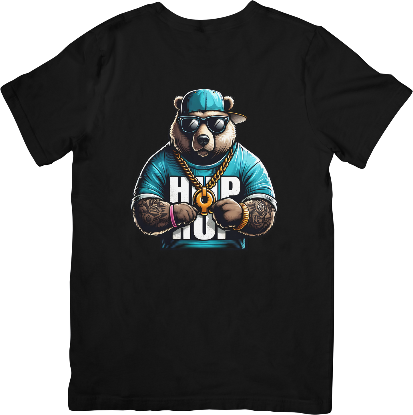 Hip Hop Bear Graphic T-Shirt - Cool Animal Streetwear Tee - Urban Style Rapper Bear with Sunglasses