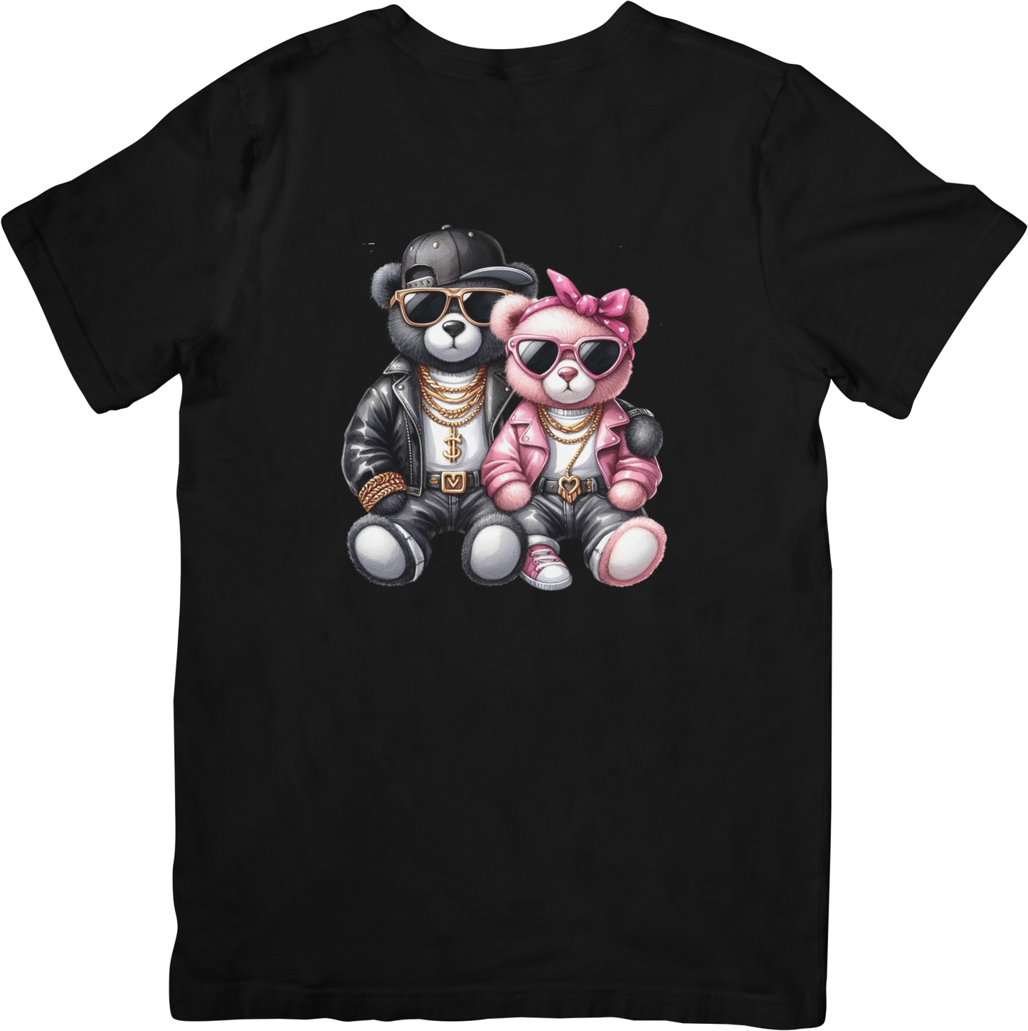Cool Bear Couple Graphic T-Shirt - Hip Hop Teddy Bears with Sunglasses - Streetwear Fashion Tee