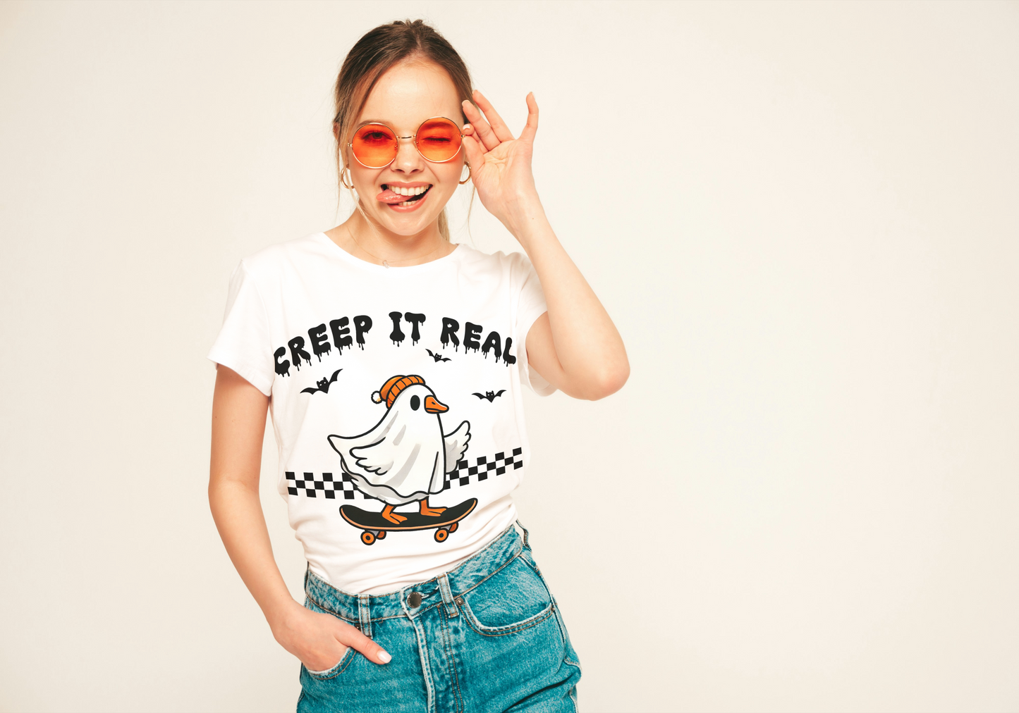 Creep It Real Halloween T-Shirt - Skateboarding Ghost Graphic Tee - Funny Halloween Skater Shirt