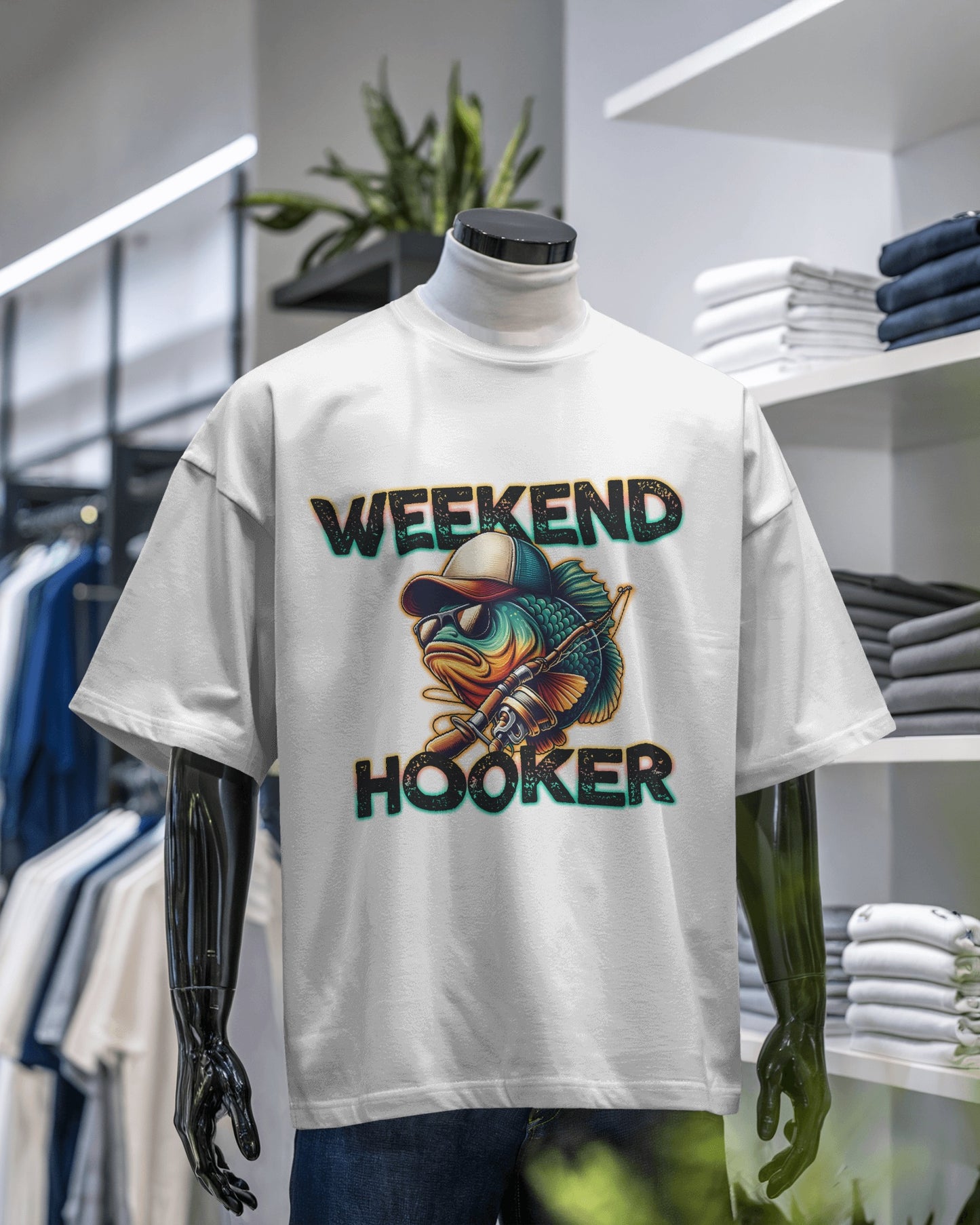 Male graphic on a white t-shirt