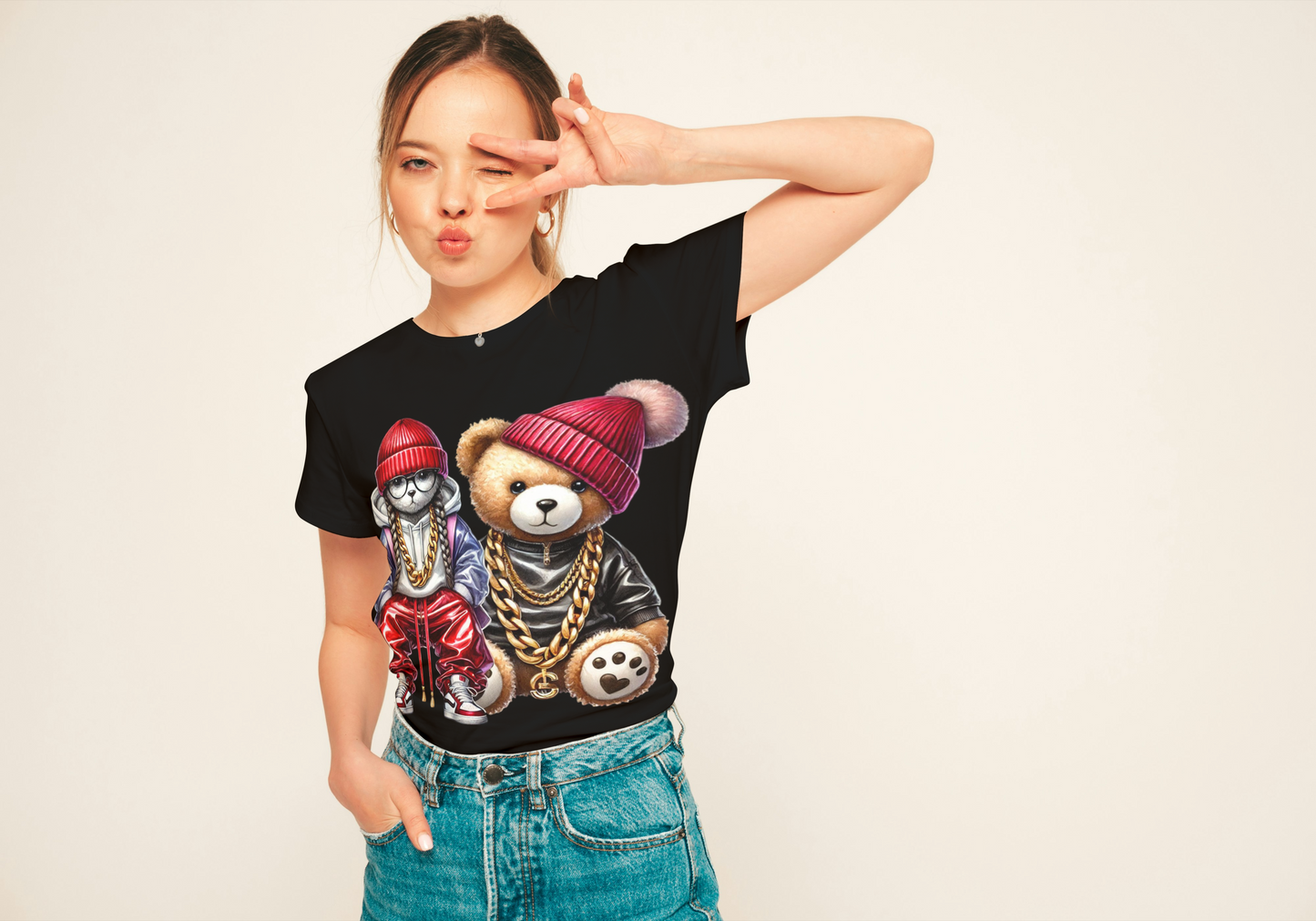 Hip Hop Teddy Bear T-Shirt - Funny Street Style Panda Bear Graphic Tee