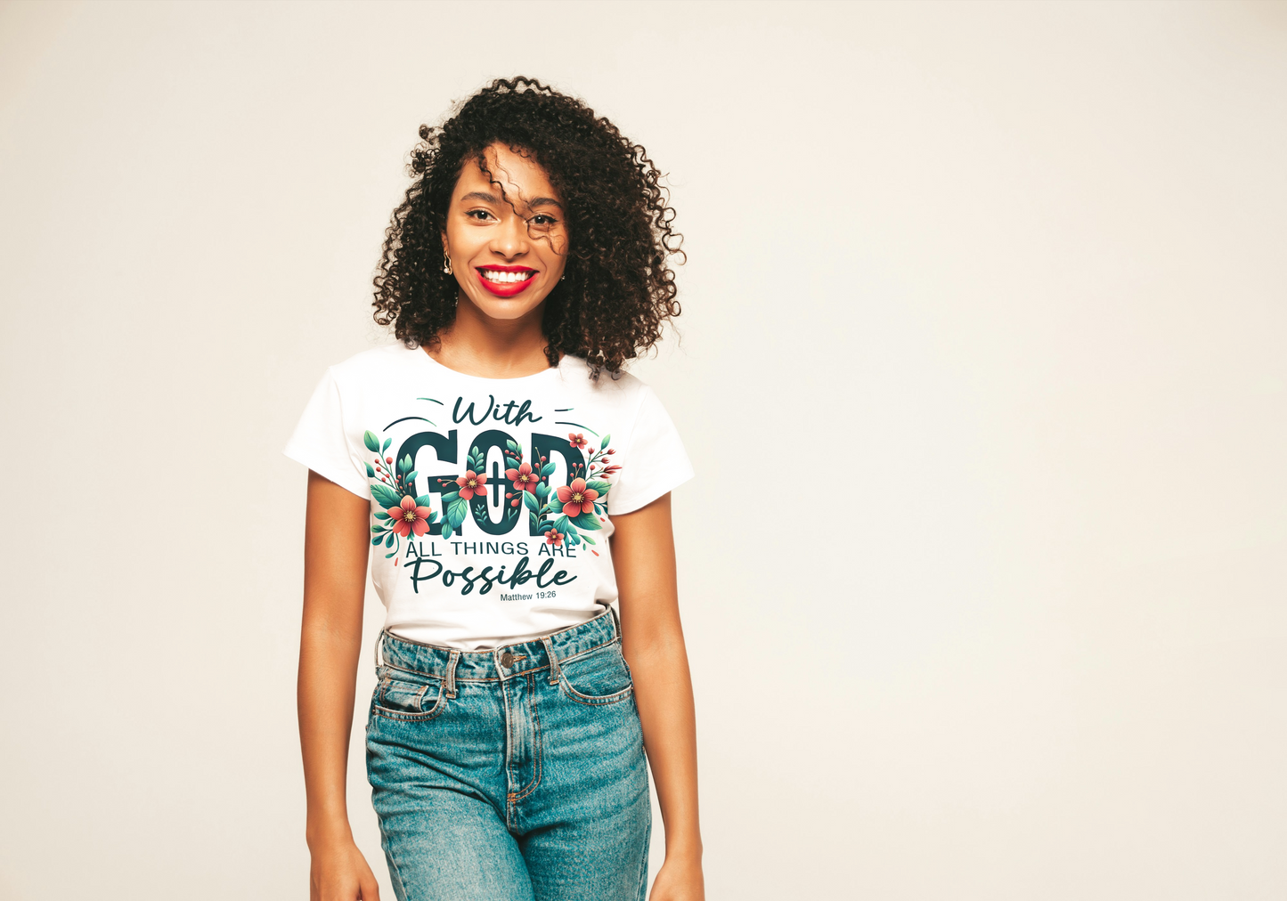 With God All Things Are Possible T-Shirt - Matthew 19:26 Christian Faith Tee