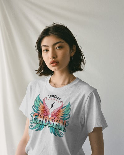 1 Peter 2:9 Chosen Christian T-Shirt - Women's Faith Graphic Tee with Angel Wings - Religious Inspirational Apparel