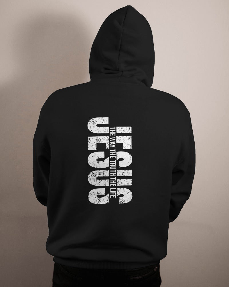 Jesus Cross Hoodie - Christian Faith Religious Pullover Sweatshirt with Front Cross and Back Text Design