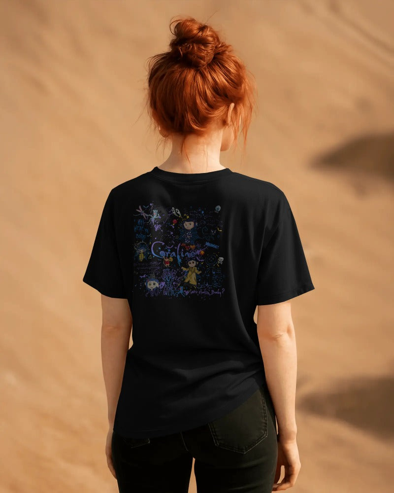 Coraline Movie Character Collage T-Shirt - Gothic Fantasy Film Fan Art Graphic Tee
