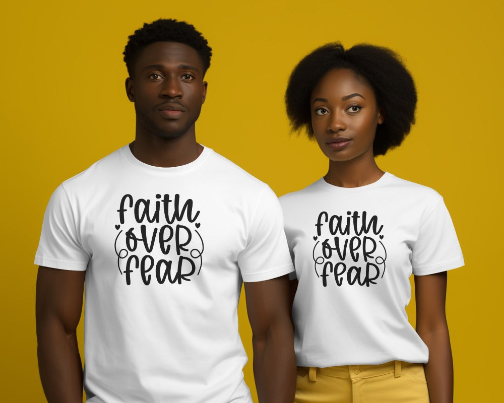 "Faith Over Fear" Inspirational T-Shirt - Spiritual Quote Tee with Hand-Lettered Typography Design