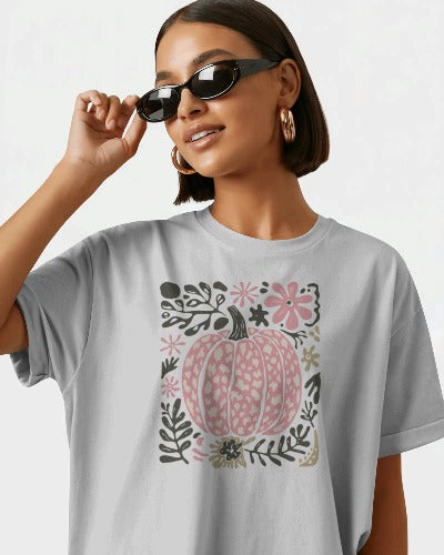 Pretty in Pumpkin Cute Pink Fall Vibes Graphic Tee