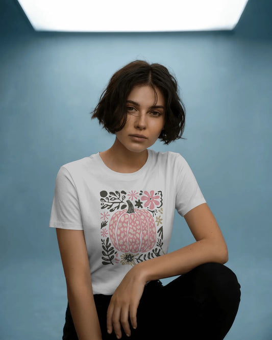 Pretty in Pumpkin Cute Pink Fall Vibes Graphic Tee