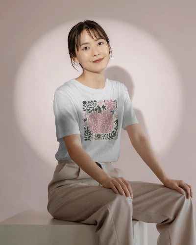 Pretty in Pumpkin Cute Pink Fall Vibes Graphic Tee