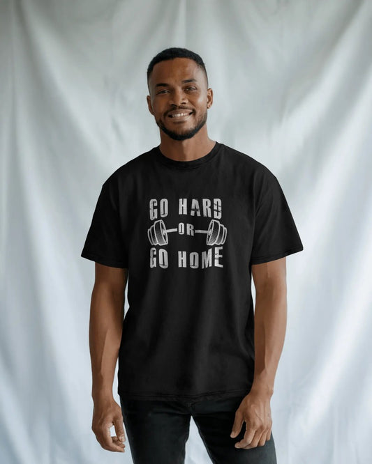 "Go Hard or Go Home" Black Weightlifting T-Shirt - Motivational Gym Graphic Tee