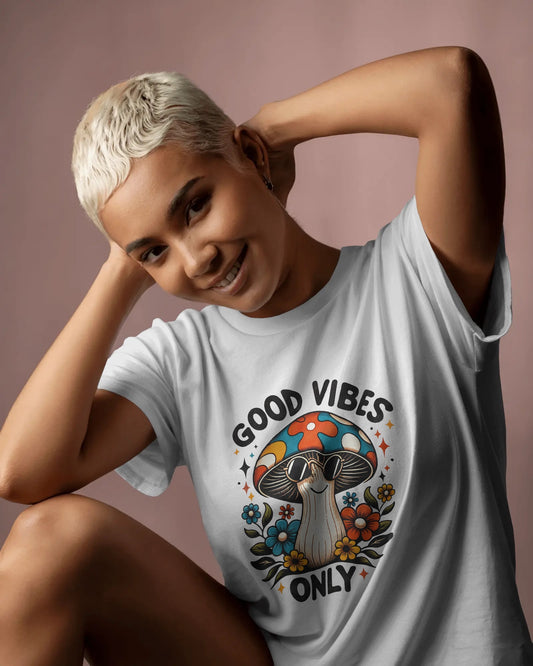 Good Vibes Only Psychedelic Mushroom Graphic Tee