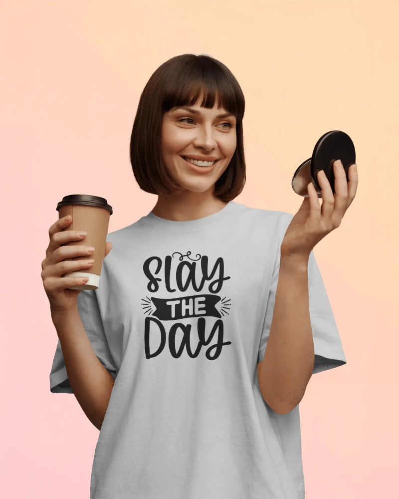 "Slay The Day" Motivational T-Shirt - Empowerment Quote Tee with Bold Typography Design
