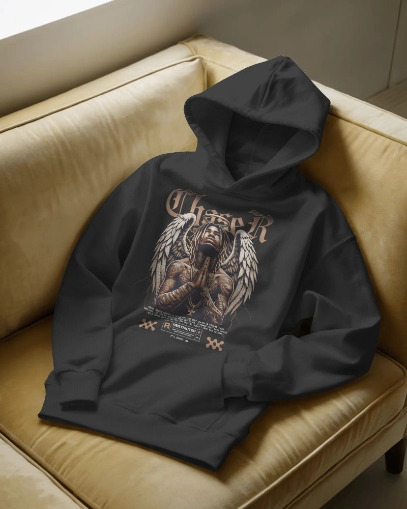 Vintage Angel Wings Hoodie - Gothic Renaissance Art Pullover Sweatshirt with Classical Angel Design