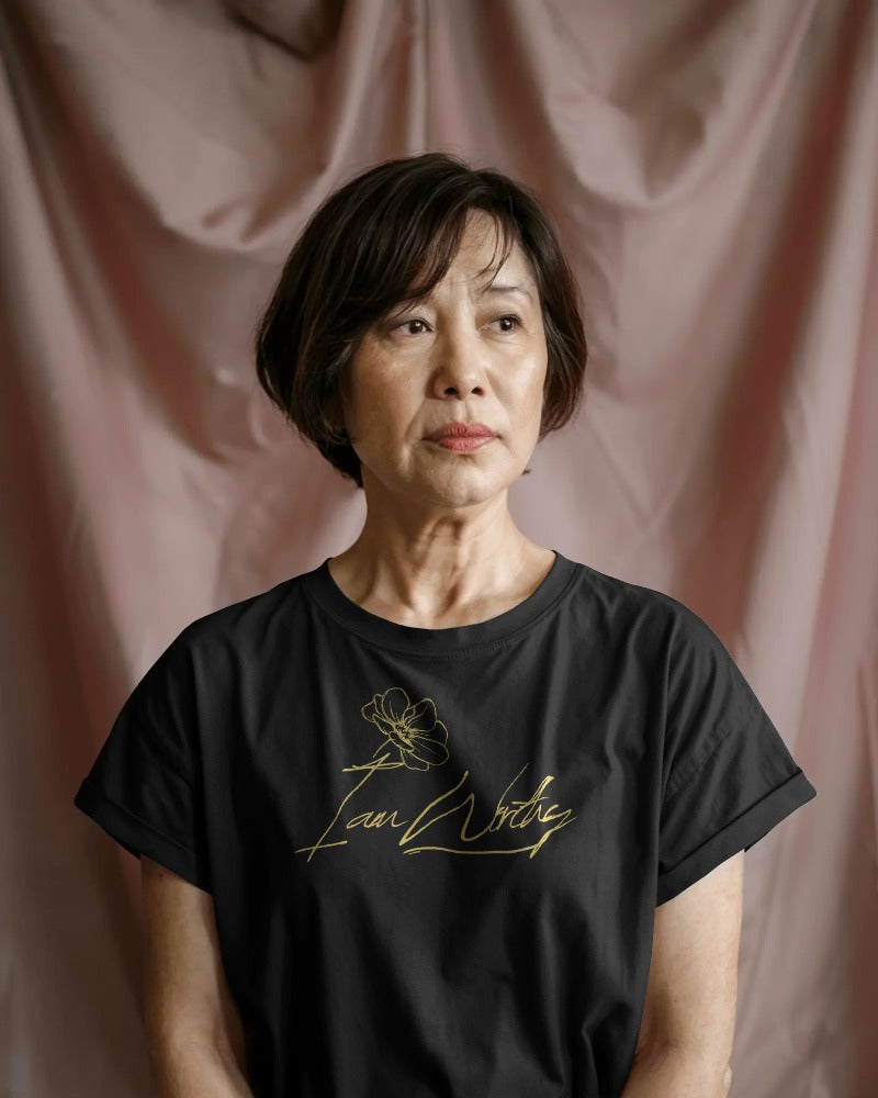 I Am Worthy – Gold Floral Affirmation Tee