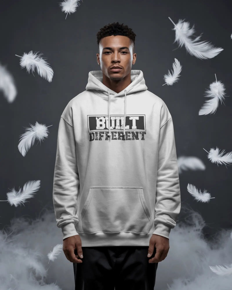 "Built Different" Motivational Hoodie - Bold Typography Pullover Sweatshirt with Unique Mindset Message